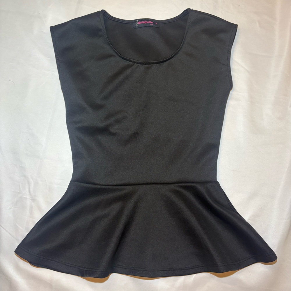 Annabelle Women’s Small Black Tank Peplum Top – Sleek & Sculpted Silhouette